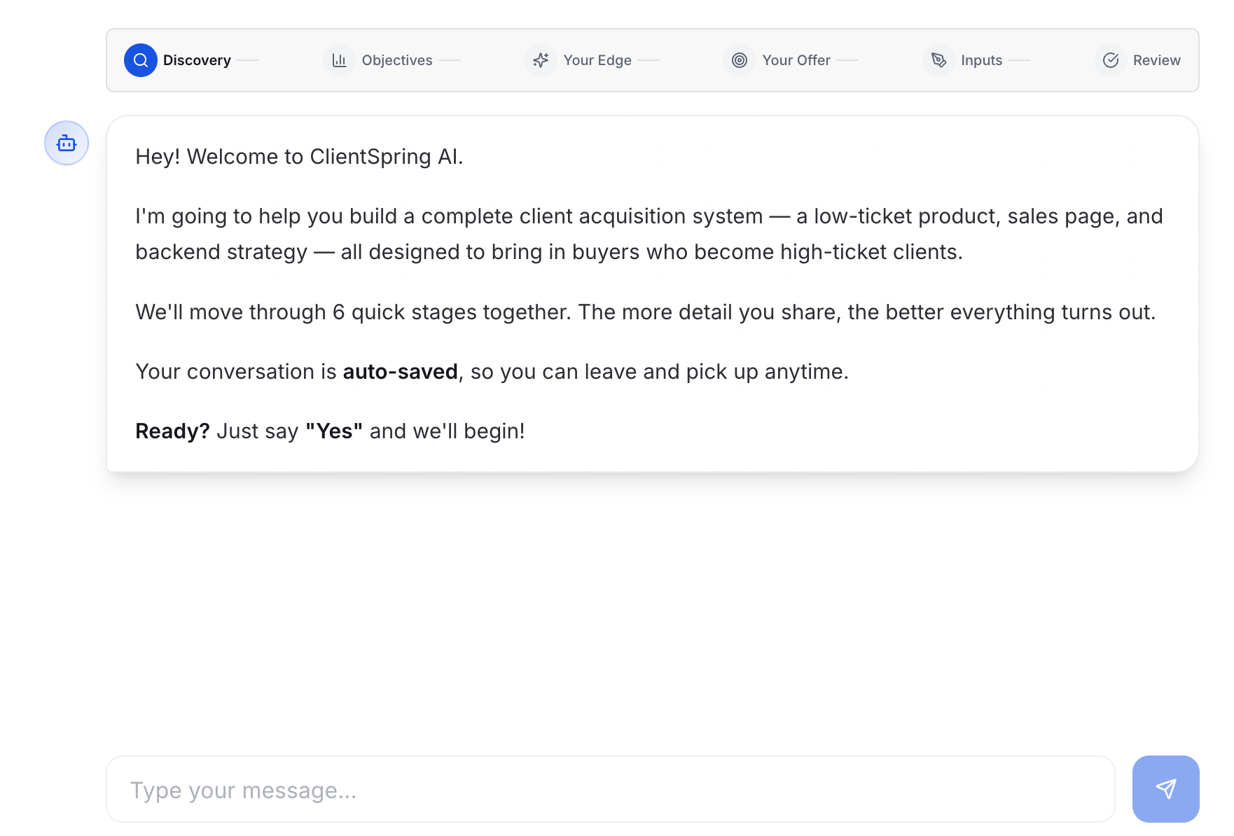 ClientSpring AI platform interface